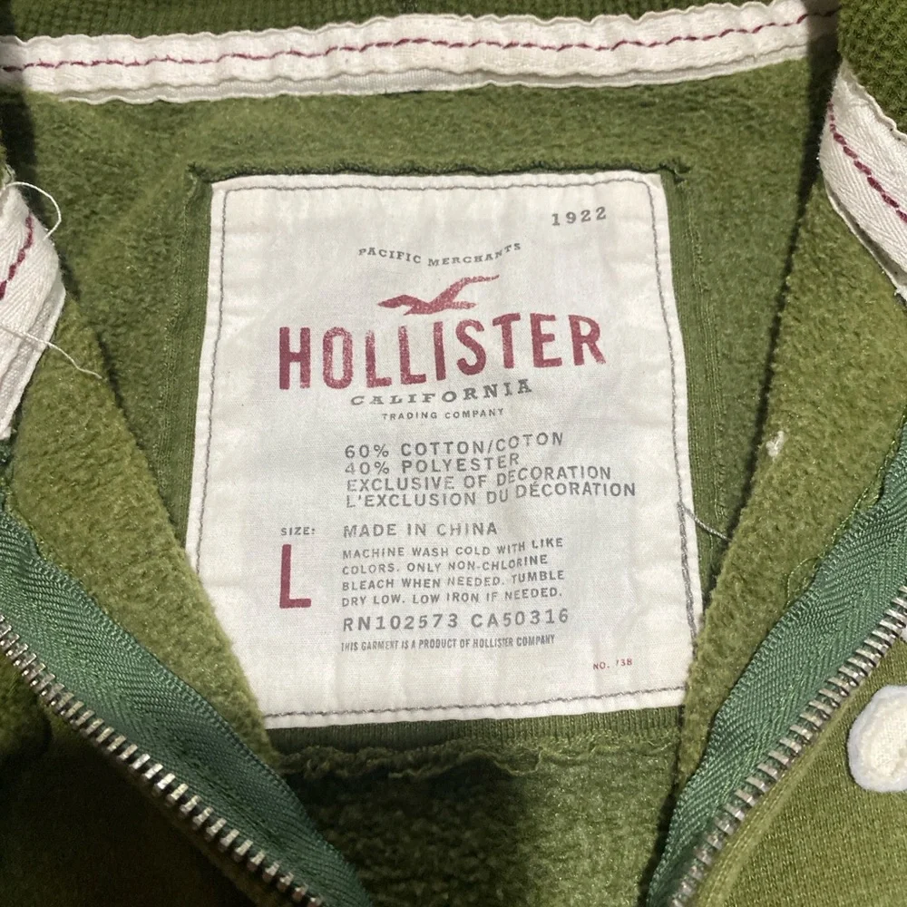 🔥 Y2K Hollister California Full Zip Hoodie Olive Green Women’s Large 🔥 - Picture 4 of 10